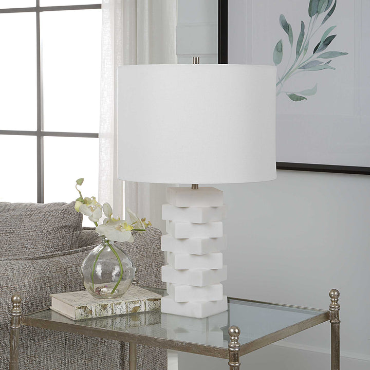American Home Furniture Uttermost Ascent White Geometric Table Lamp