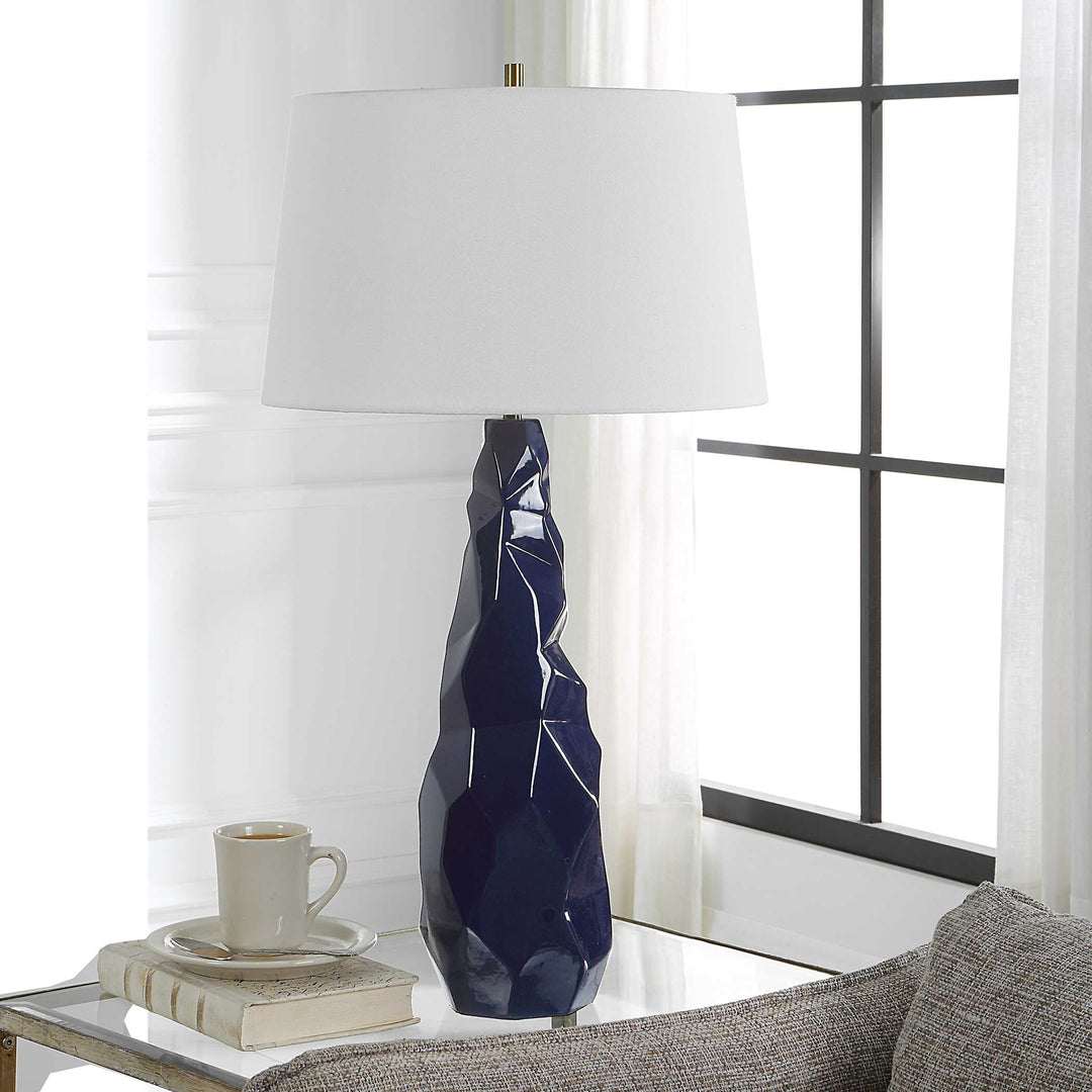 American Home Furniture Uttermost Kavos Geometric Blue Table Lamp