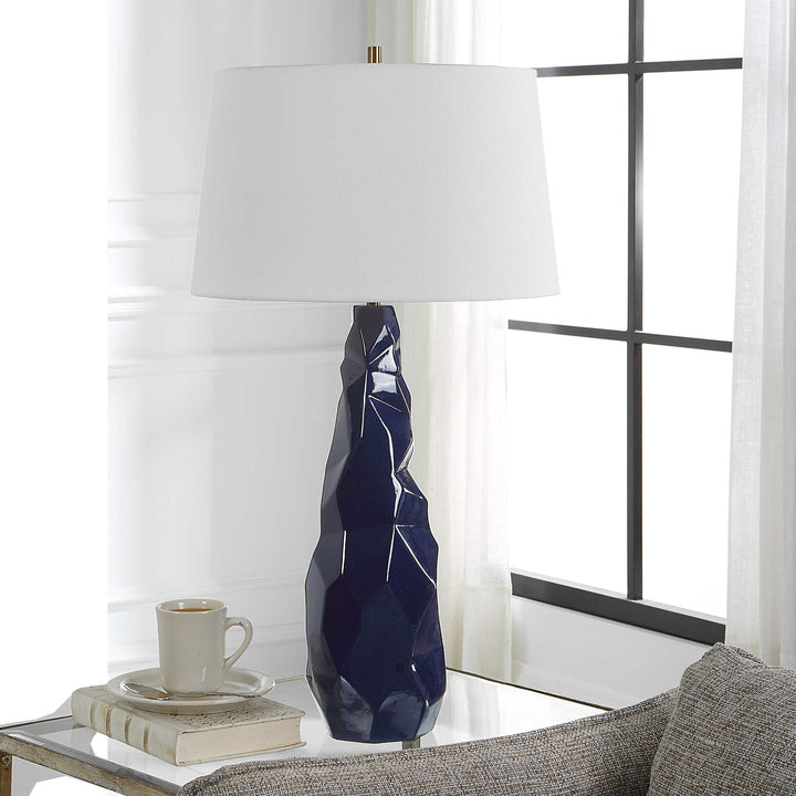 American Home Furniture Uttermost Kavos Geometric Blue Table Lamp