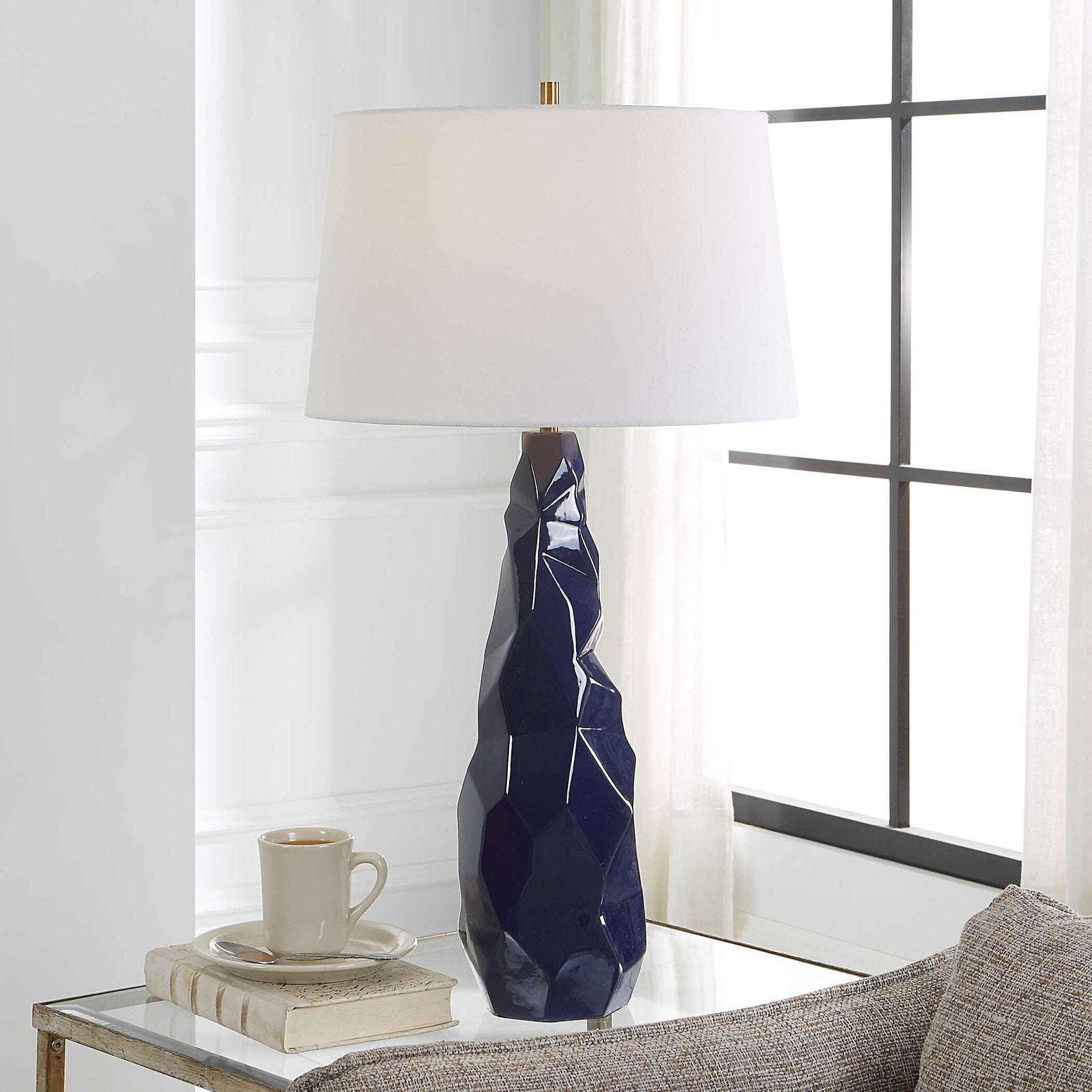 American Home Furniture Uttermost Kavos Geometric Blue Table Lamp