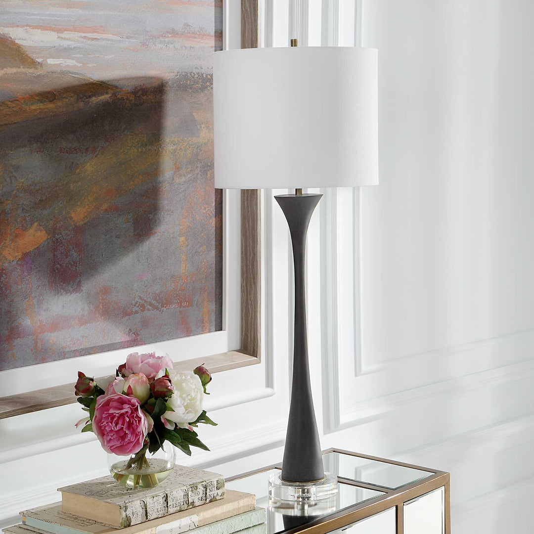 American Home Furniture Uttermost Fountain Black Stone Buffet Lamp