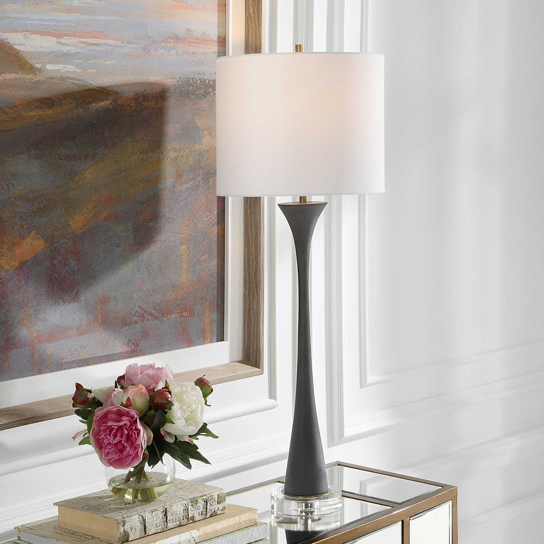 American Home Furniture Uttermost Fountain Black Stone Buffet Lamp