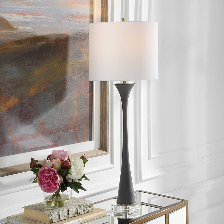 American Home Furniture Uttermost Fountain Black Stone Buffet Lamp