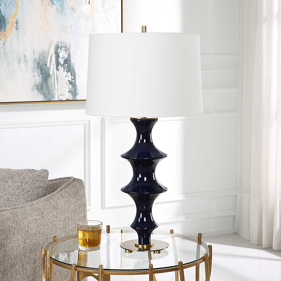 American Home Furniture Uttermost Coil Sculpted Blue Table Lamp