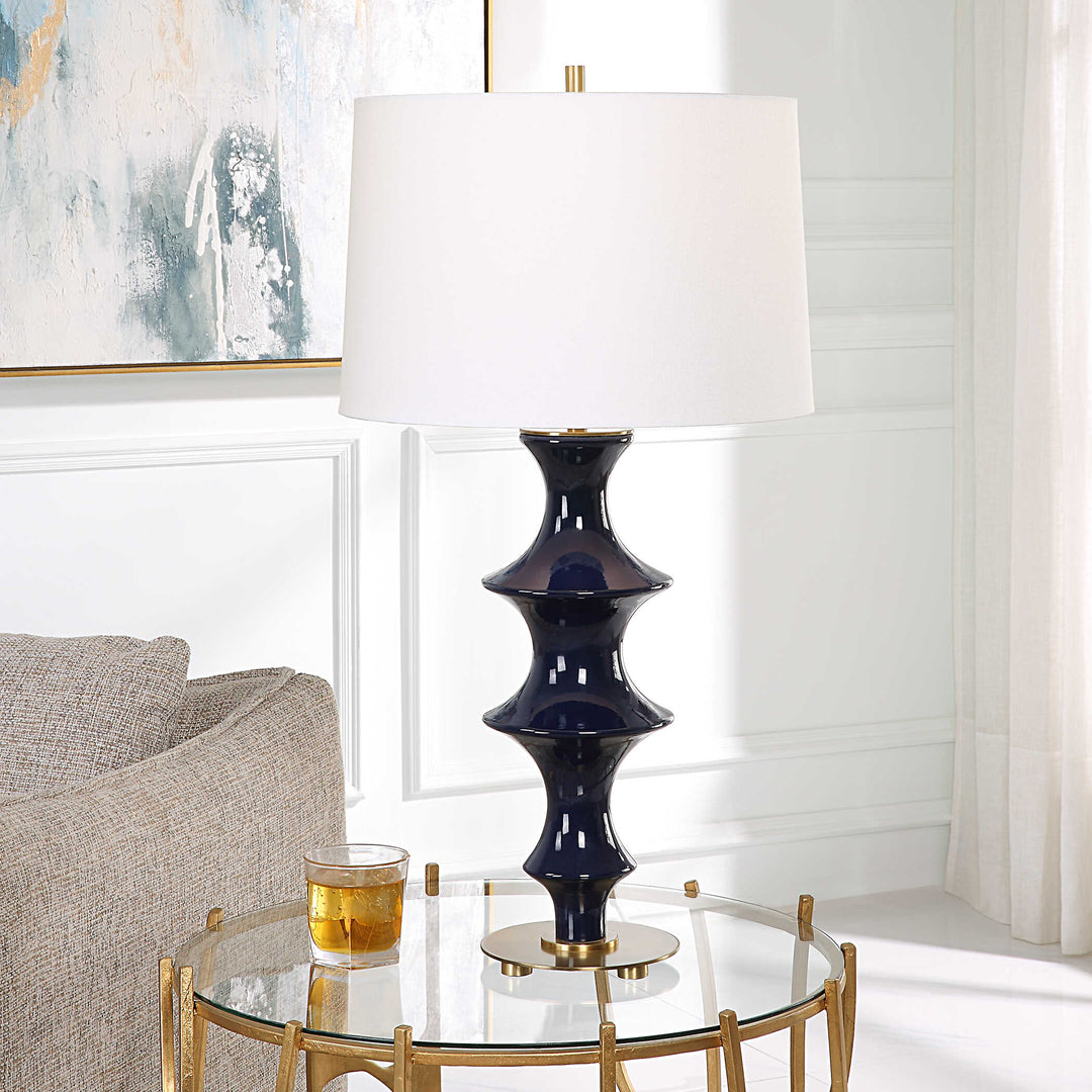American Home Furniture Uttermost Coil Sculpted Blue Table Lamp
