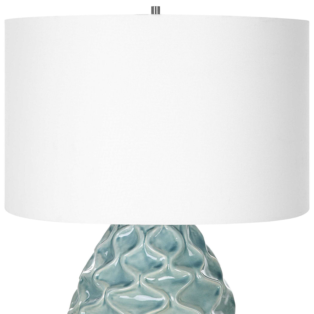 American Home Furniture Uttermost Laced Up Sea Foam Glass Table Lamp