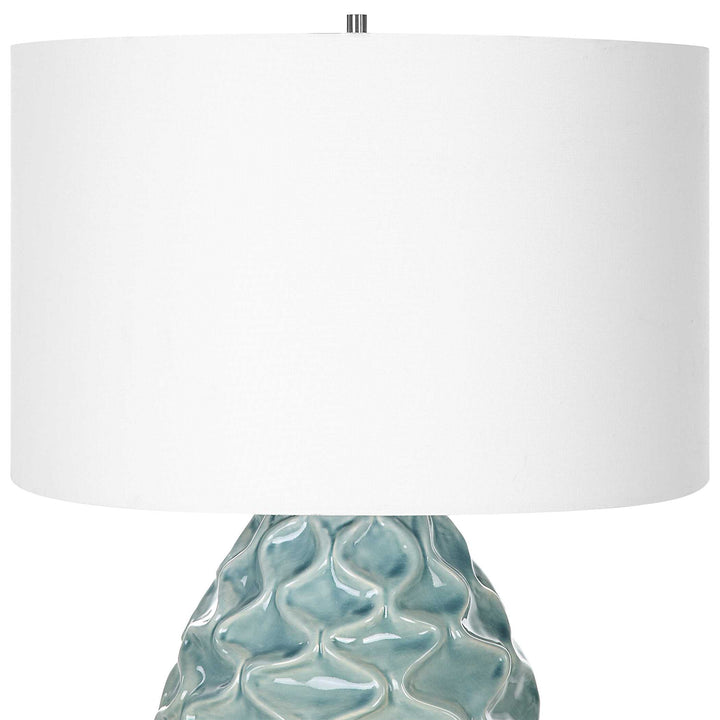 American Home Furniture Uttermost Laced Up Sea Foam Glass Table Lamp