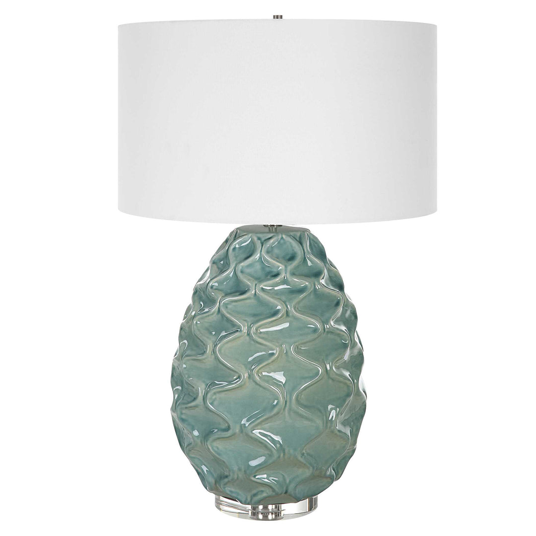 American Home Furniture Uttermost Laced Up Sea Foam Glass Table Lamp