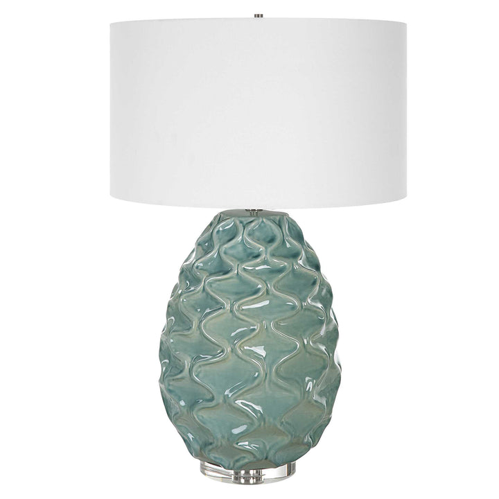 American Home Furniture Uttermost Laced Up Sea Foam Glass Table Lamp