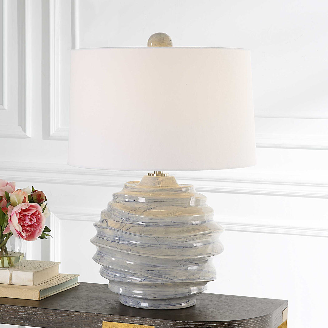 American Home Furniture Uttermost Waves Blue & White Accent Lamp