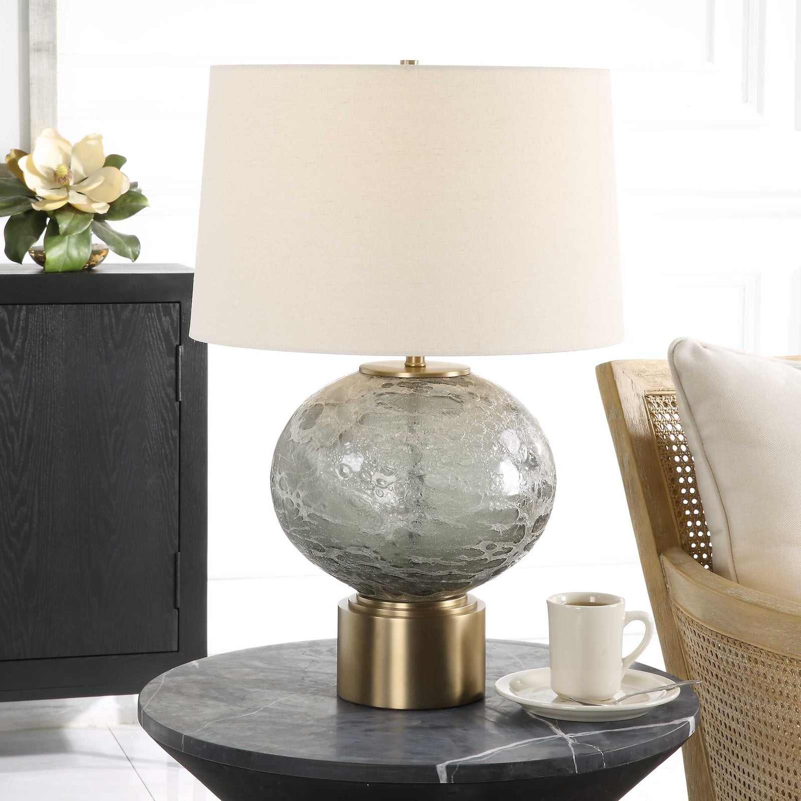 American Home Furniture Uttermost Lunia Gray Glass Table Lamp