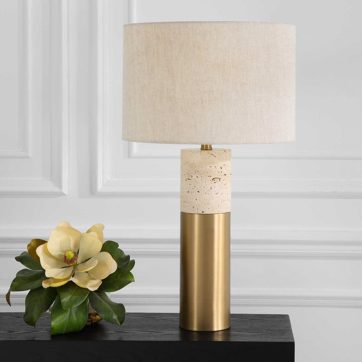 American Home Furniture Uttermost Gravitas Elegant Brass & Stone Lamp