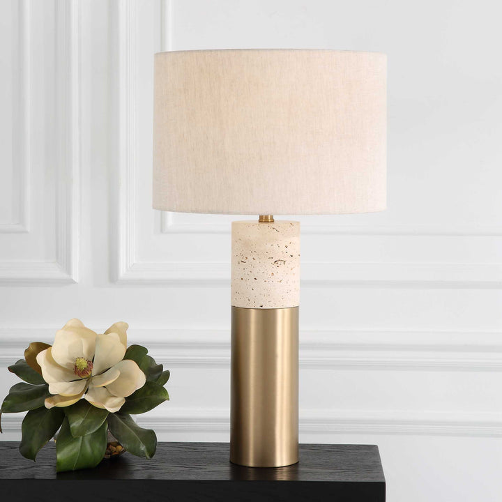 American Home Furniture Uttermost Gravitas Elegant Brass & Stone Lamp