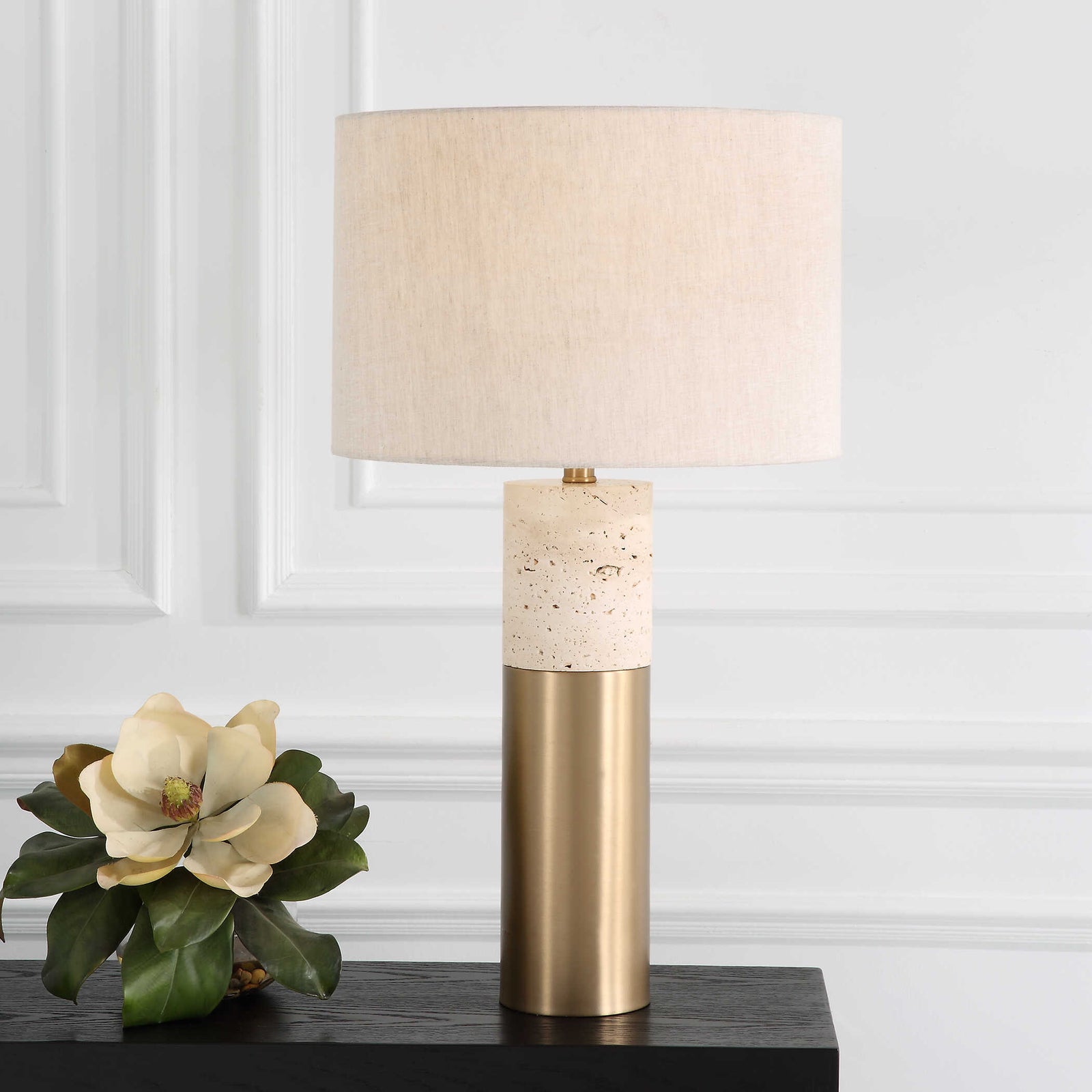 American Home Furniture Uttermost Gravitas Elegant Brass & Stone Lamp