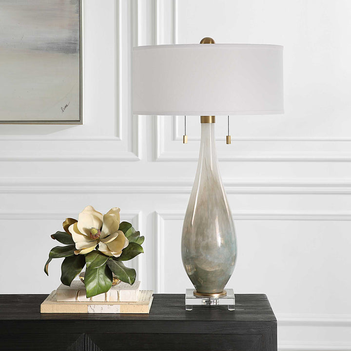 American Home Furniture Uttermost Cardoni Bronze Glass Table Lamp