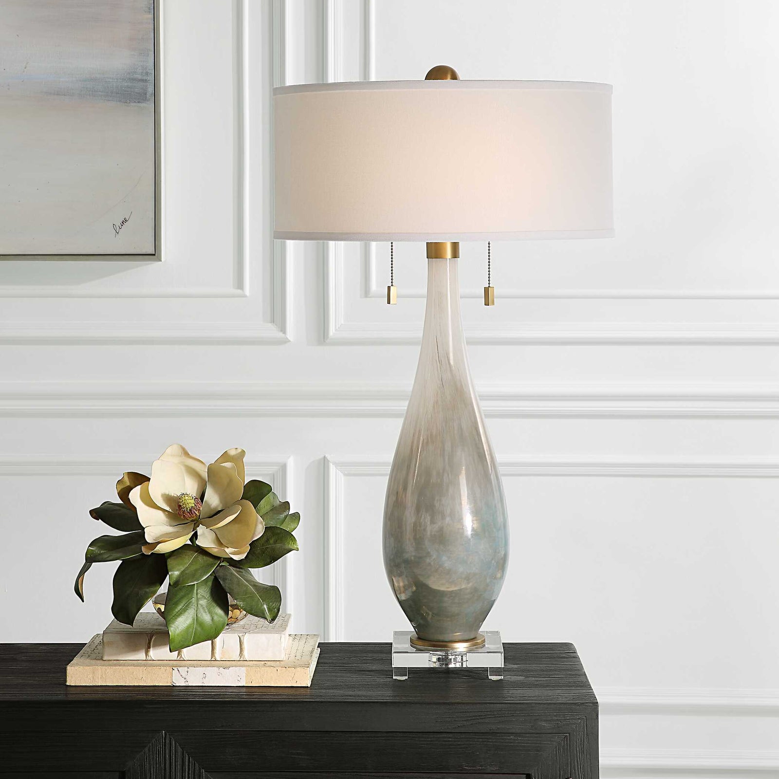 American Home Furniture Uttermost Cardoni Bronze Glass Table Lamp