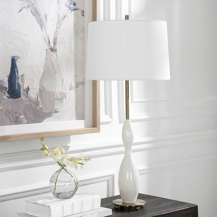 American Home Furniture Uttermost Annora Glossy White Table Lamp