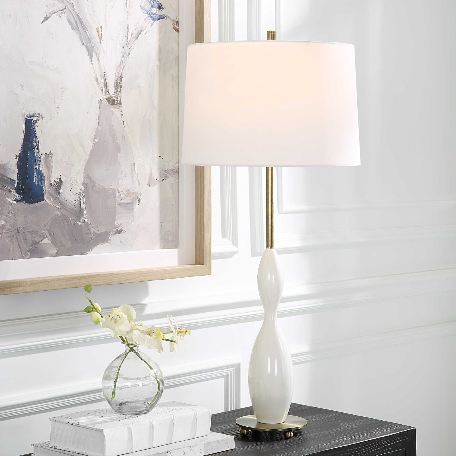 American Home Furniture Uttermost Annora Glossy White Table Lamp