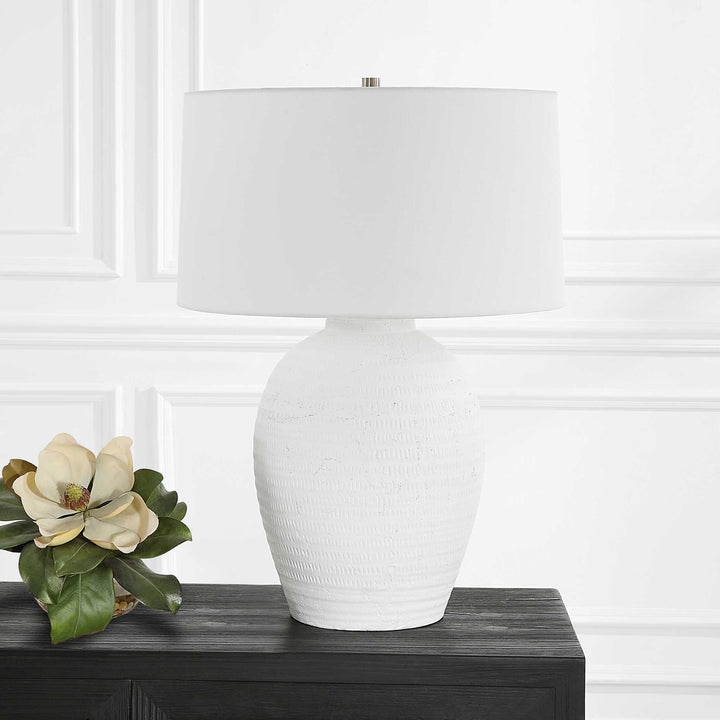 American Home Furniture Uttermost Reyna Chalk White Table Lamp