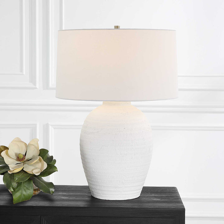 American Home Furniture Uttermost Reyna Chalk White Table Lamp