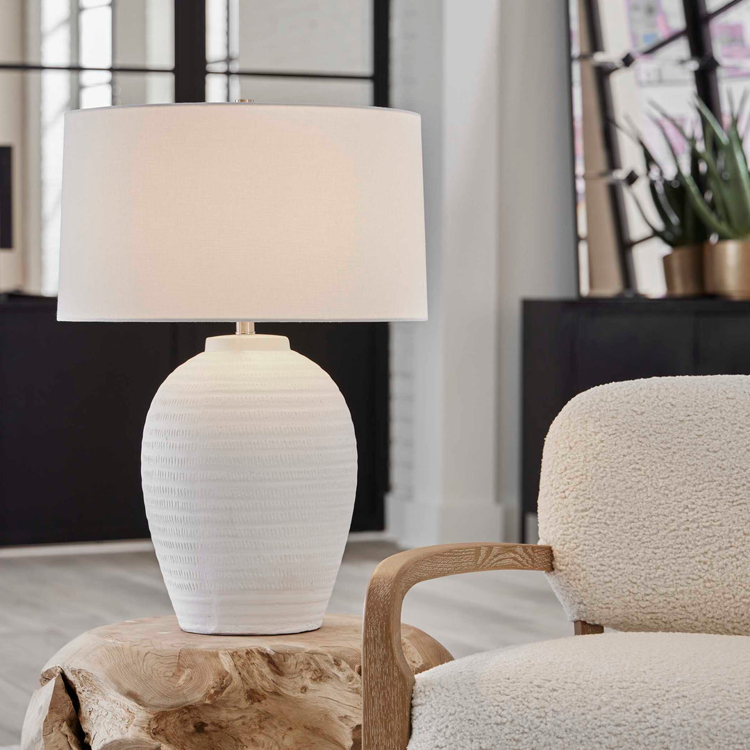 American Home Furniture Uttermost Reyna Chalk White Table Lamp