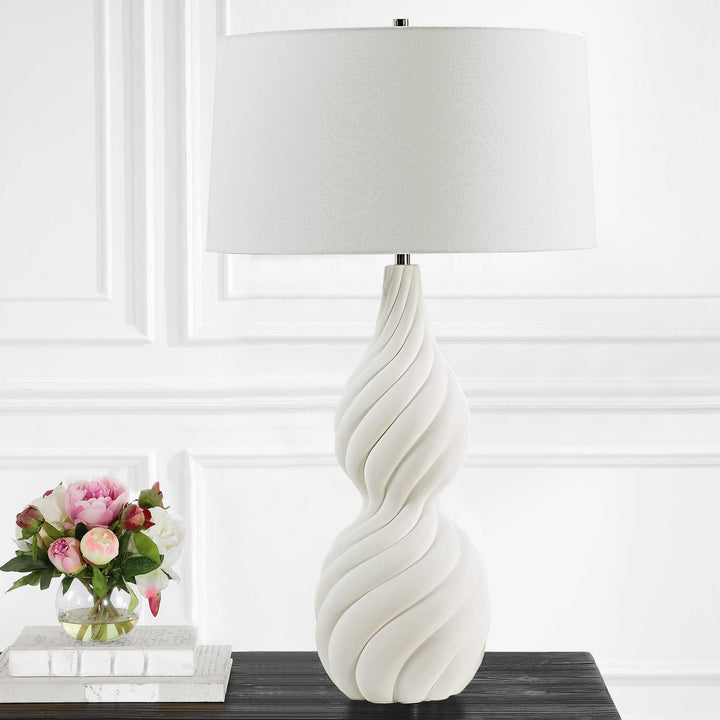 American Home Furniture Uttermost Twisted Swirl White Table Lamp
