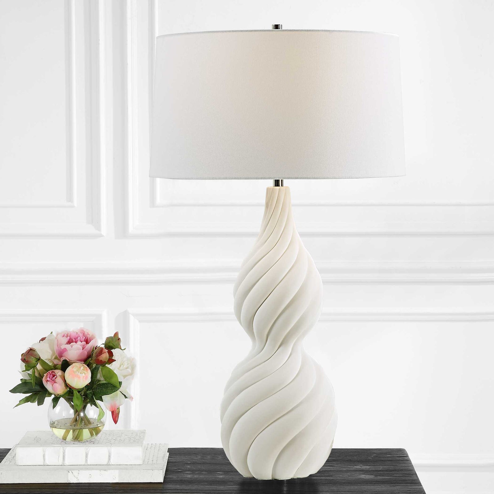 American Home Furniture Uttermost Twisted Swirl White Table Lamp