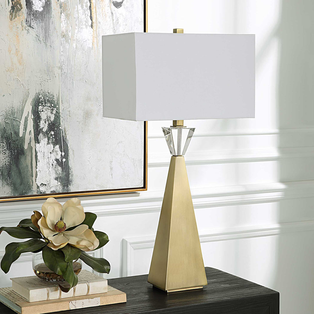 American Home Furniture Uttermost Arete Modern Brass Table Lamp