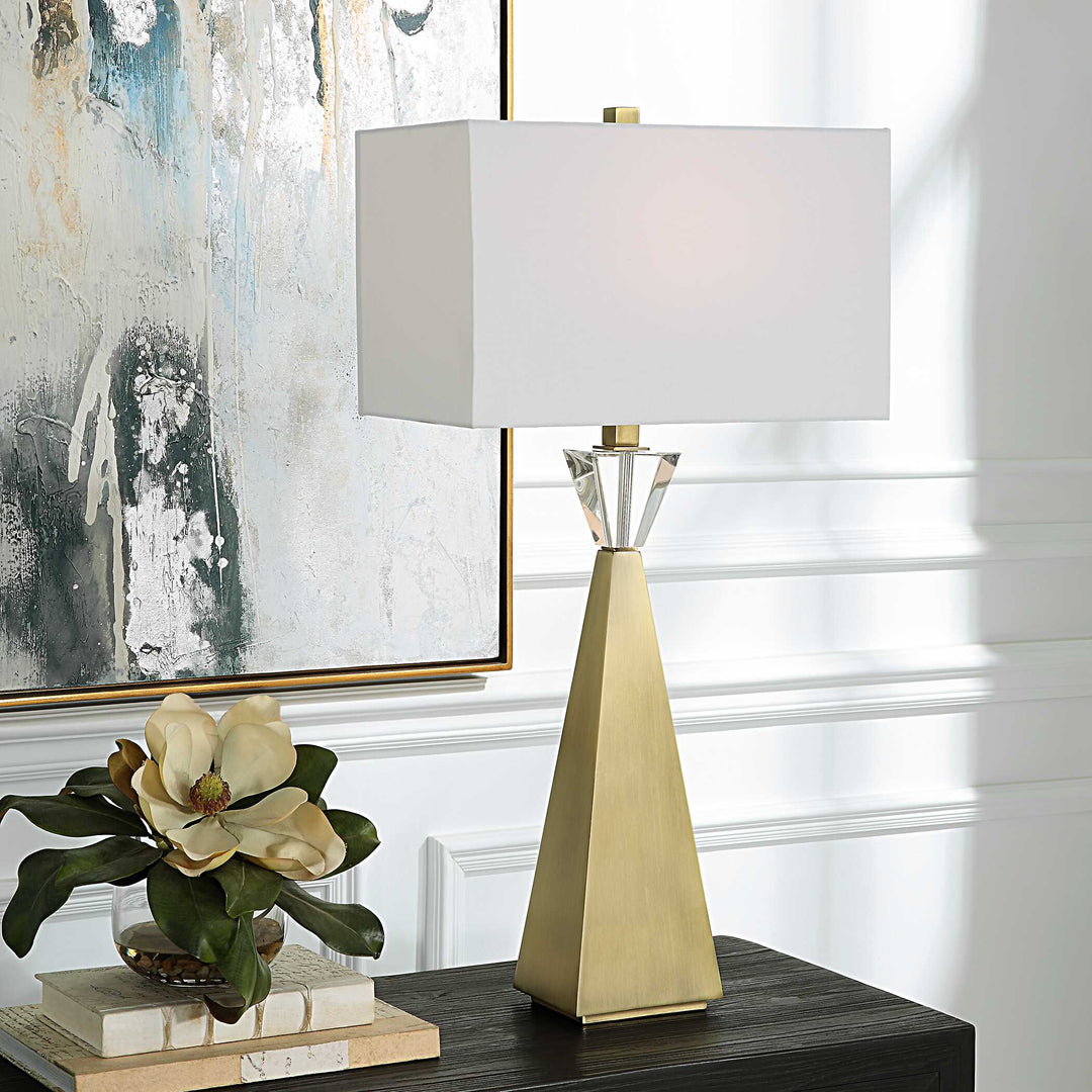 American Home Furniture Uttermost Arete Modern Brass Table Lamp