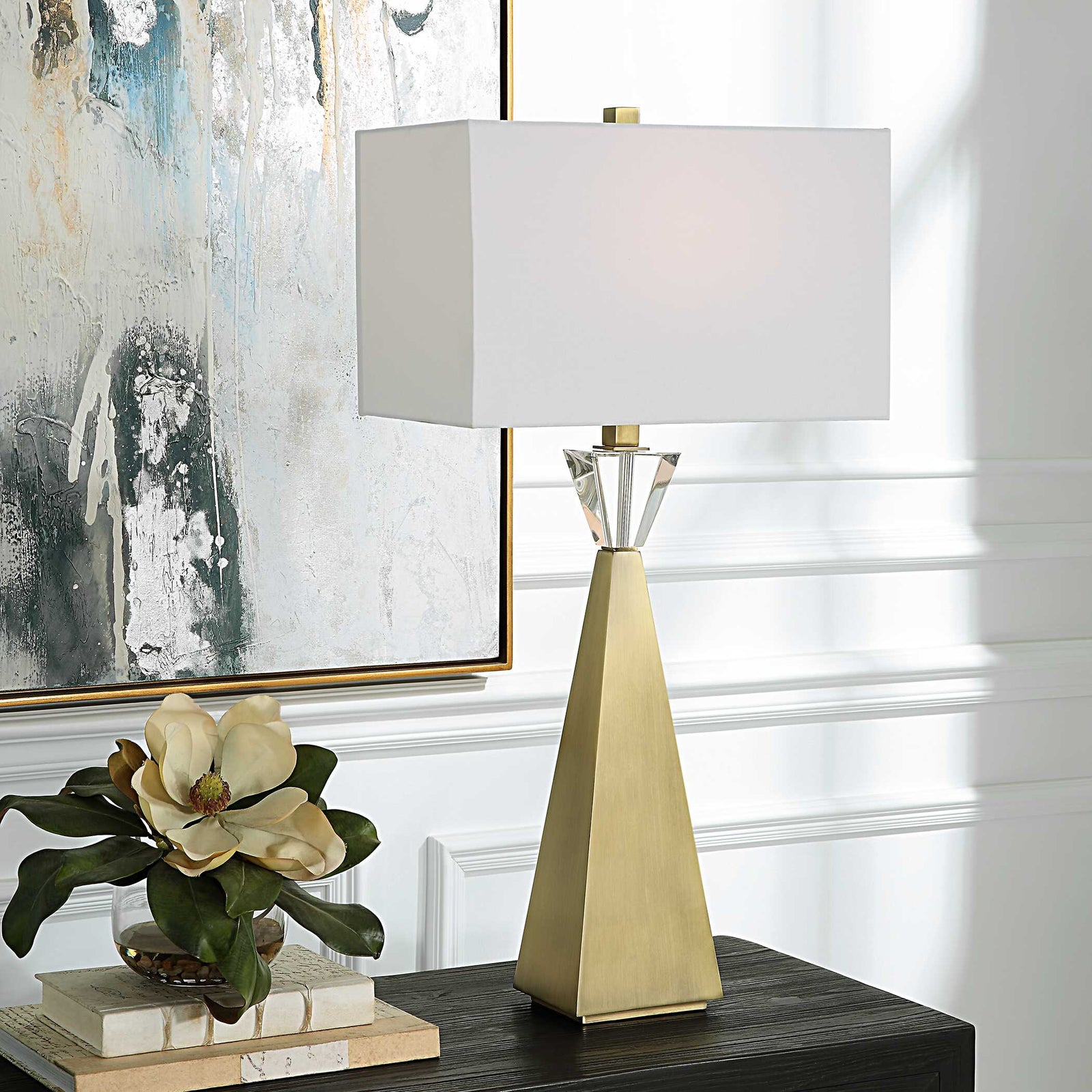 American Home Furniture Uttermost Arete Modern Brass Table Lamp