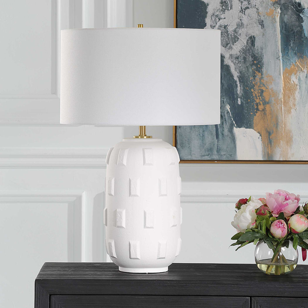 American Home Furniture Uttermost Emerie Textured White Table Lamp