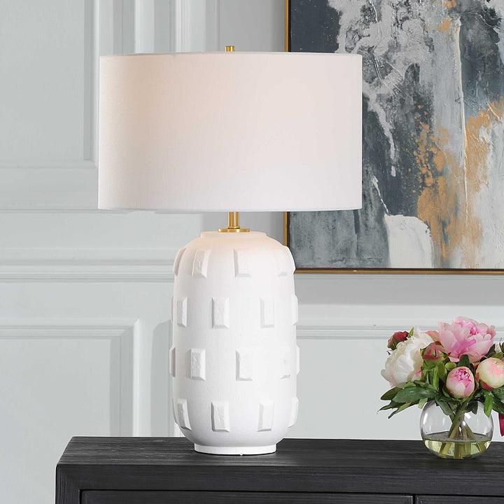 American Home Furniture Uttermost Emerie Textured White Table Lamp