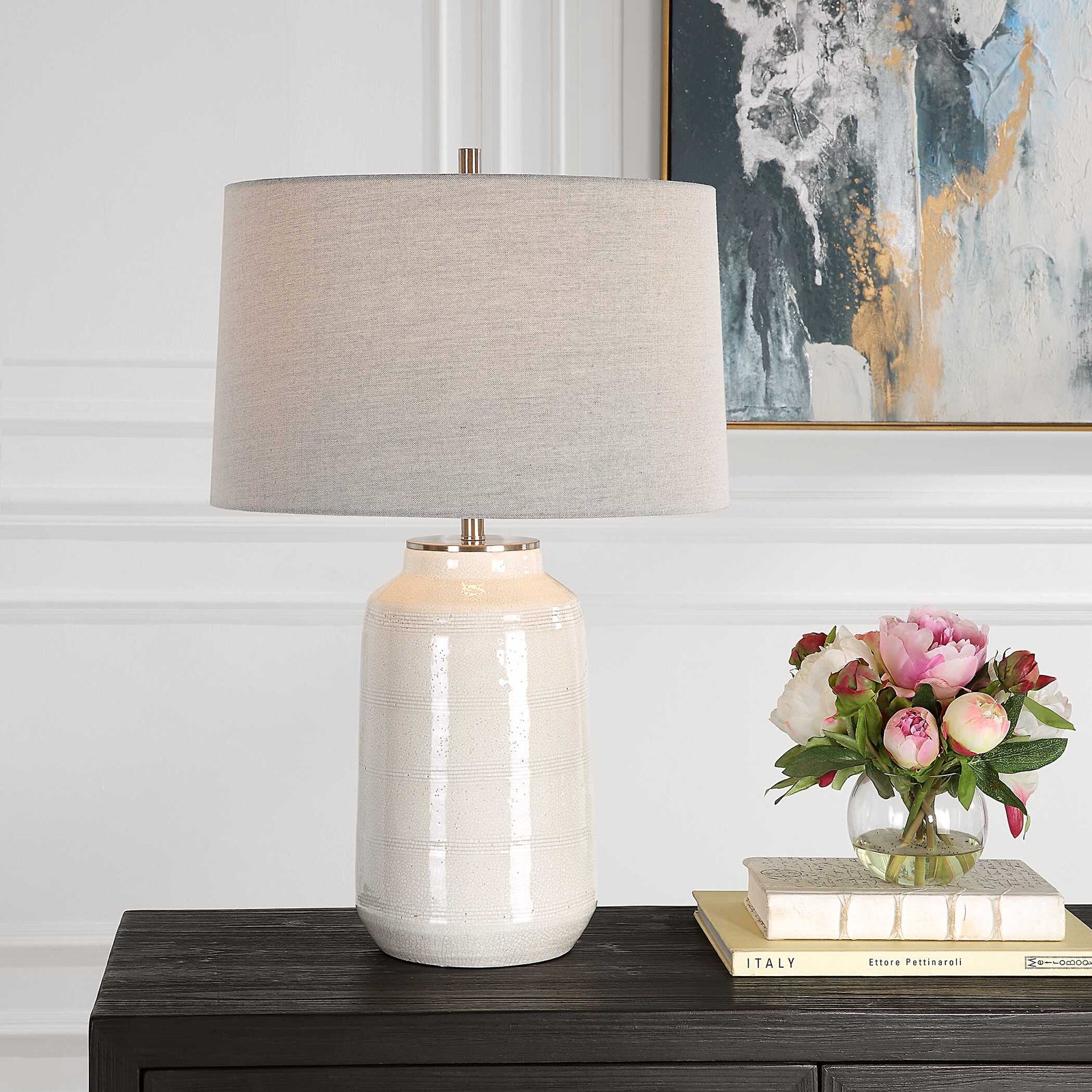 American Home Furniture Uttermost Odawa White Farmhouse Table Lamp