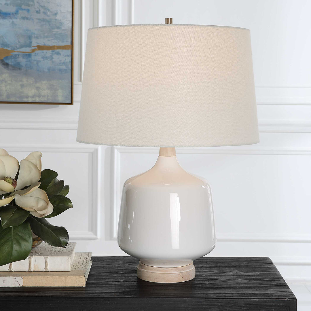 American Home Furniture Uttermost Opal Gloss White Table Lamp