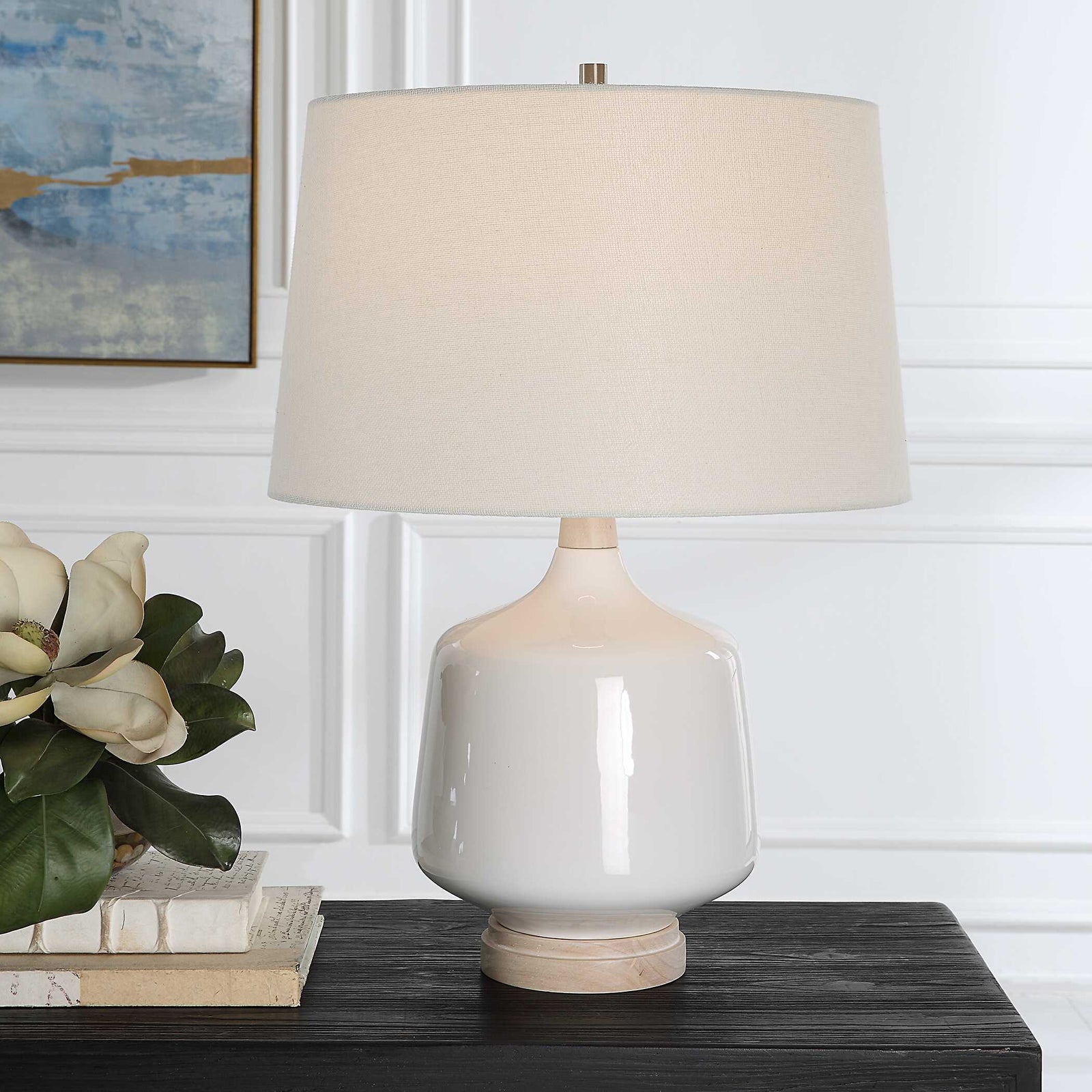 American Home Furniture Uttermost Opal Gloss White Table Lamp