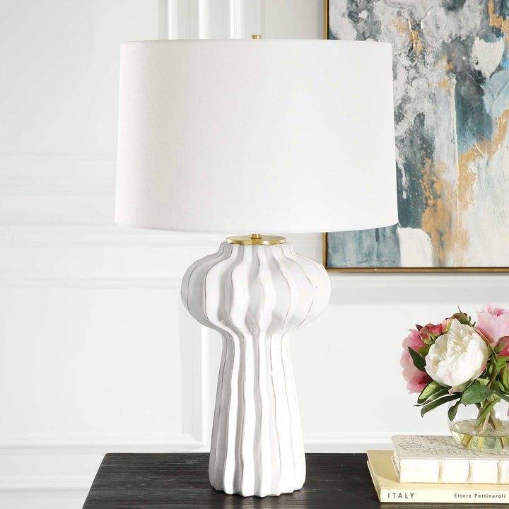 American Home Furniture Uttermost Wrenley Ridged White Table Lamp