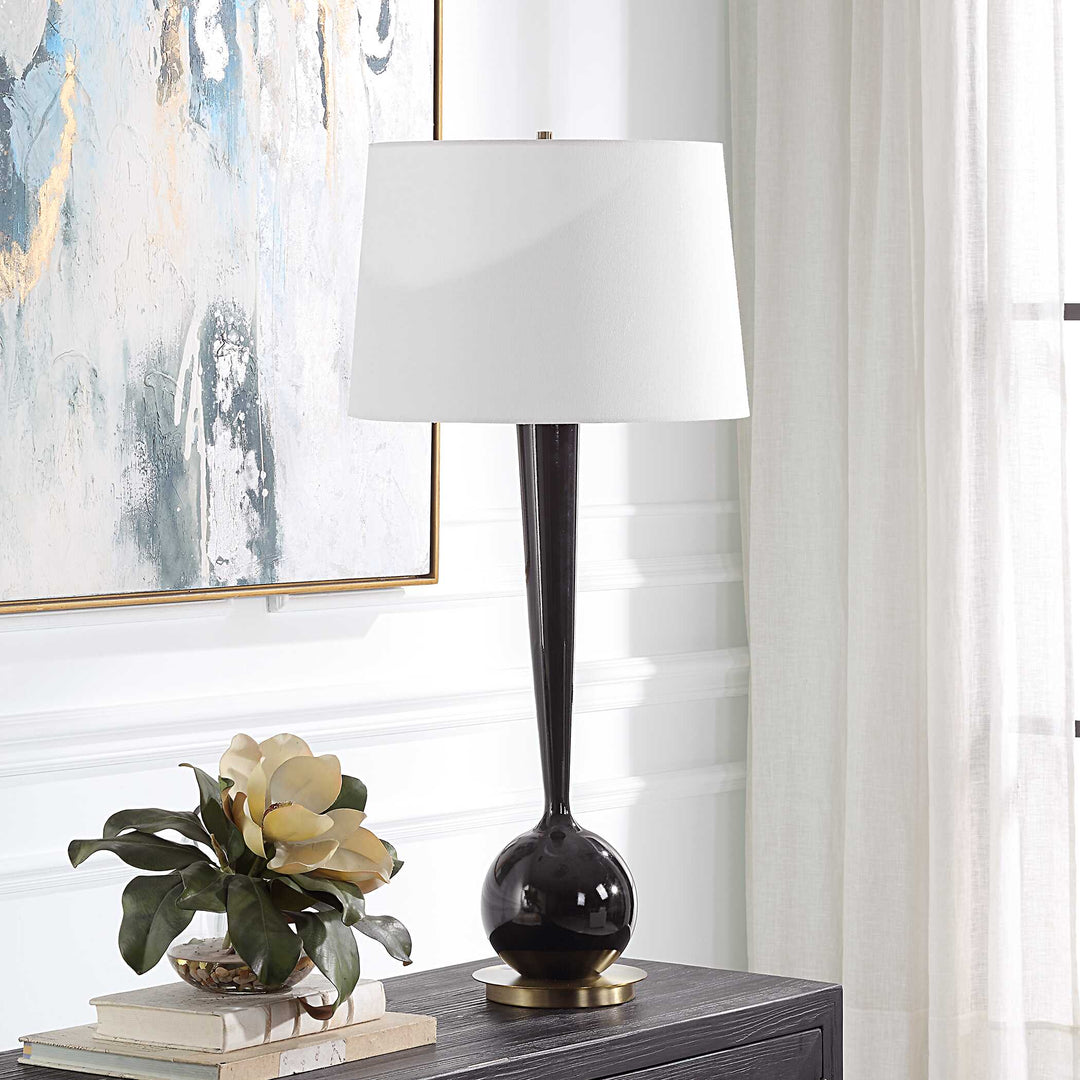 American Home Furniture Uttermost Brielle Polished Black Table Lamp