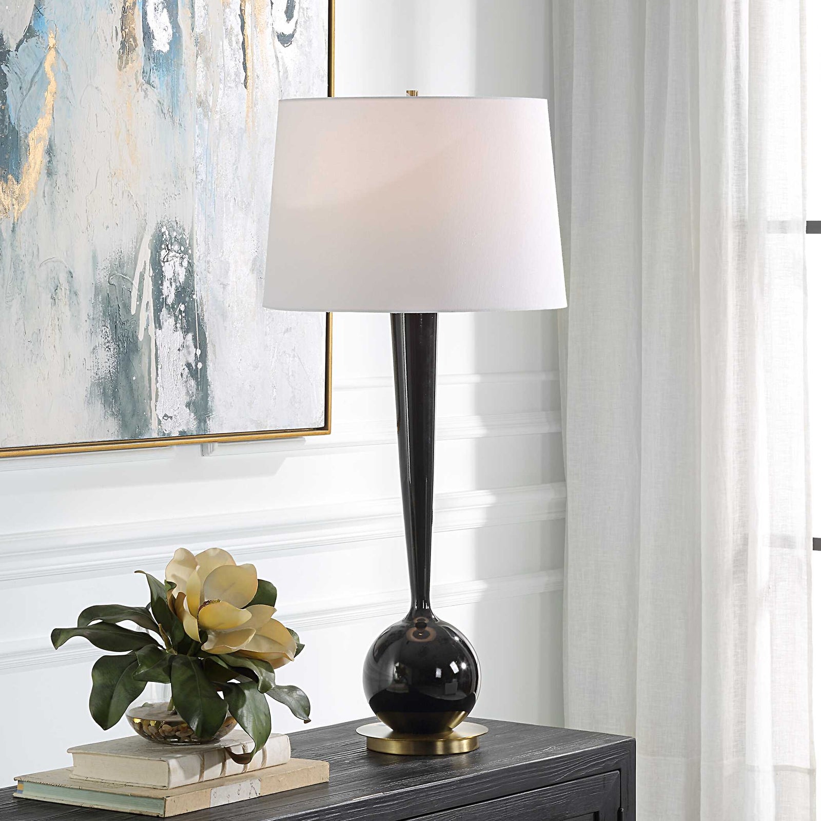 American Home Furniture Uttermost Brielle Polished Black Table Lamp