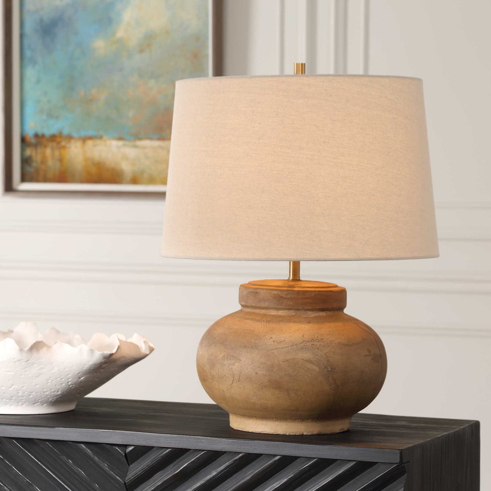 American Home Furniture Uttermost Urbino Aged Terracotta Table Lamp