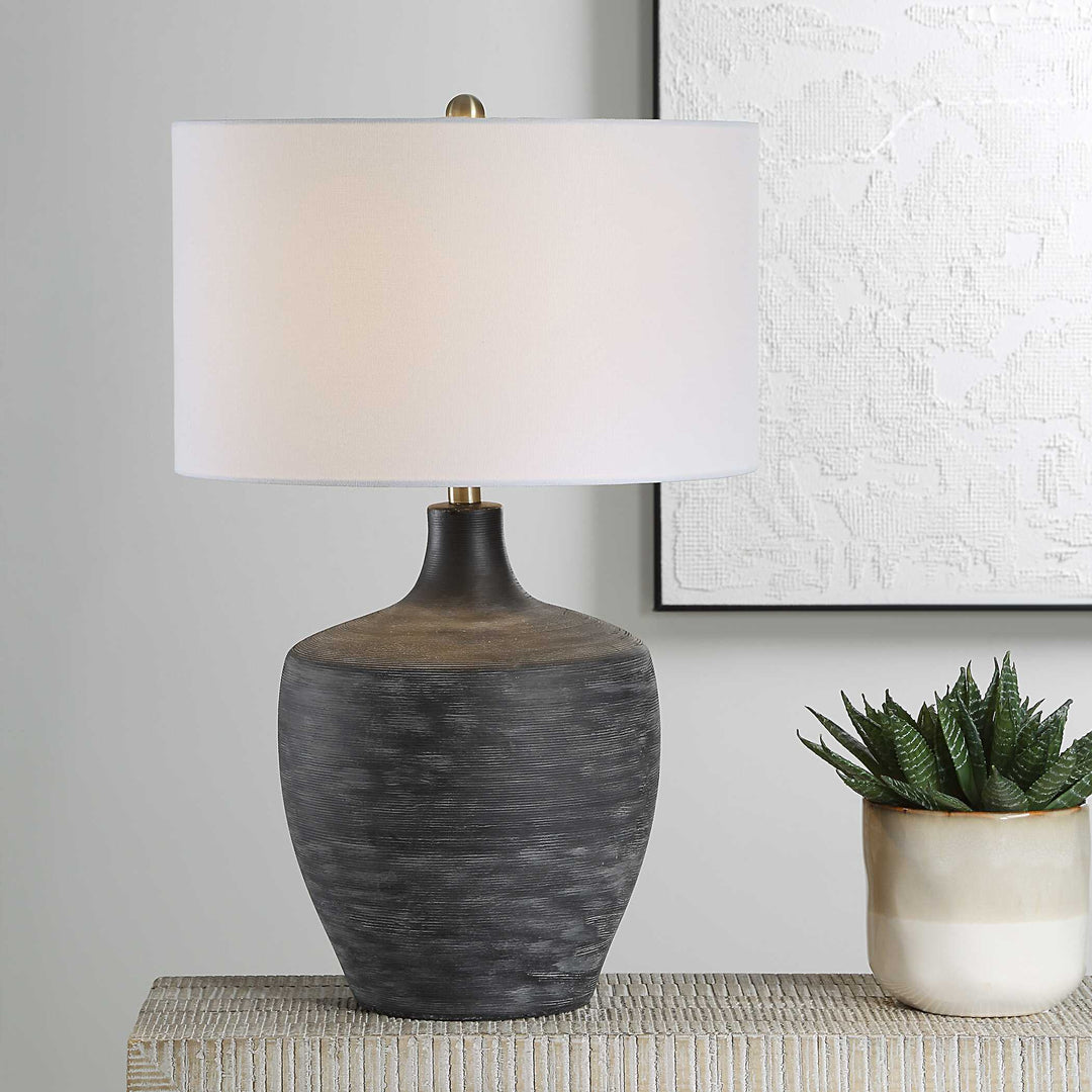 American Home Furniture Uttermost Graphite Ribbed Table Lamp