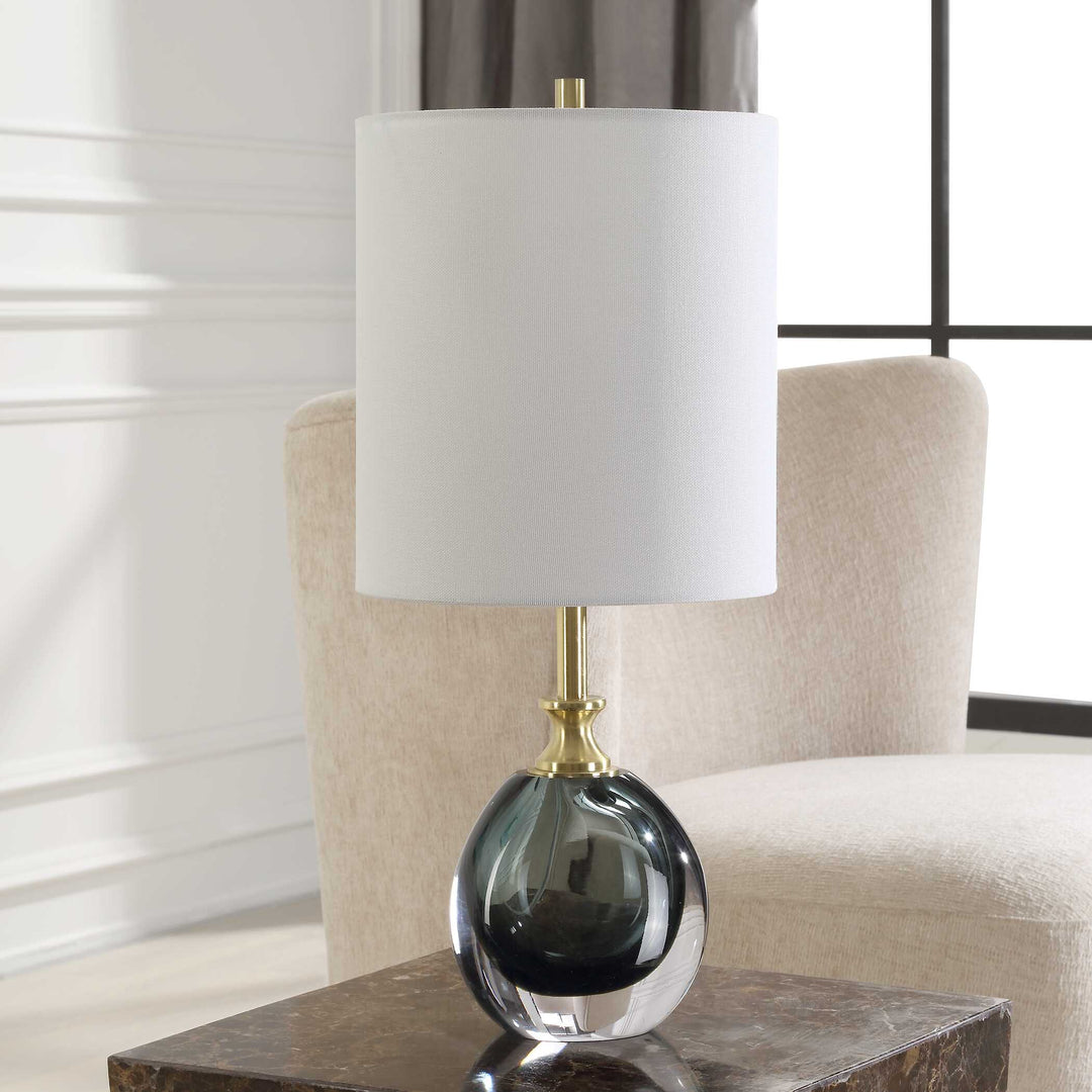 American Home Furniture Uttermost Enigma Teal Blue Glass Buffet Lamp