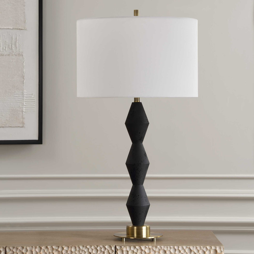 American Home Furniture Uttermost Threefold Black Stone Table Lamp