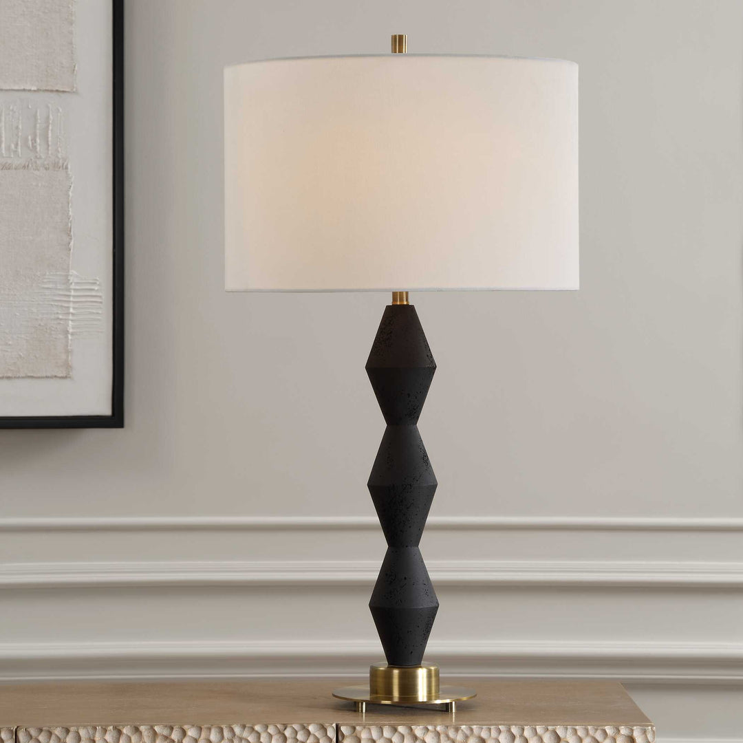 American Home Furniture Uttermost Threefold Black Stone Table Lamp