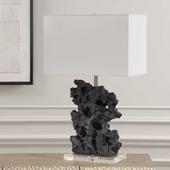 American Home Furniture Uttermost Basalt Black Stone Table Lamp