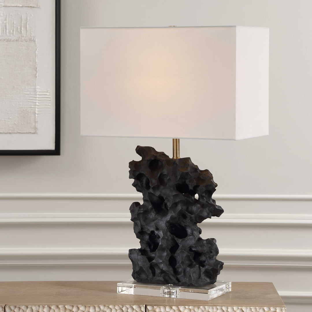 American Home Furniture Uttermost Basalt Black Stone Table Lamp