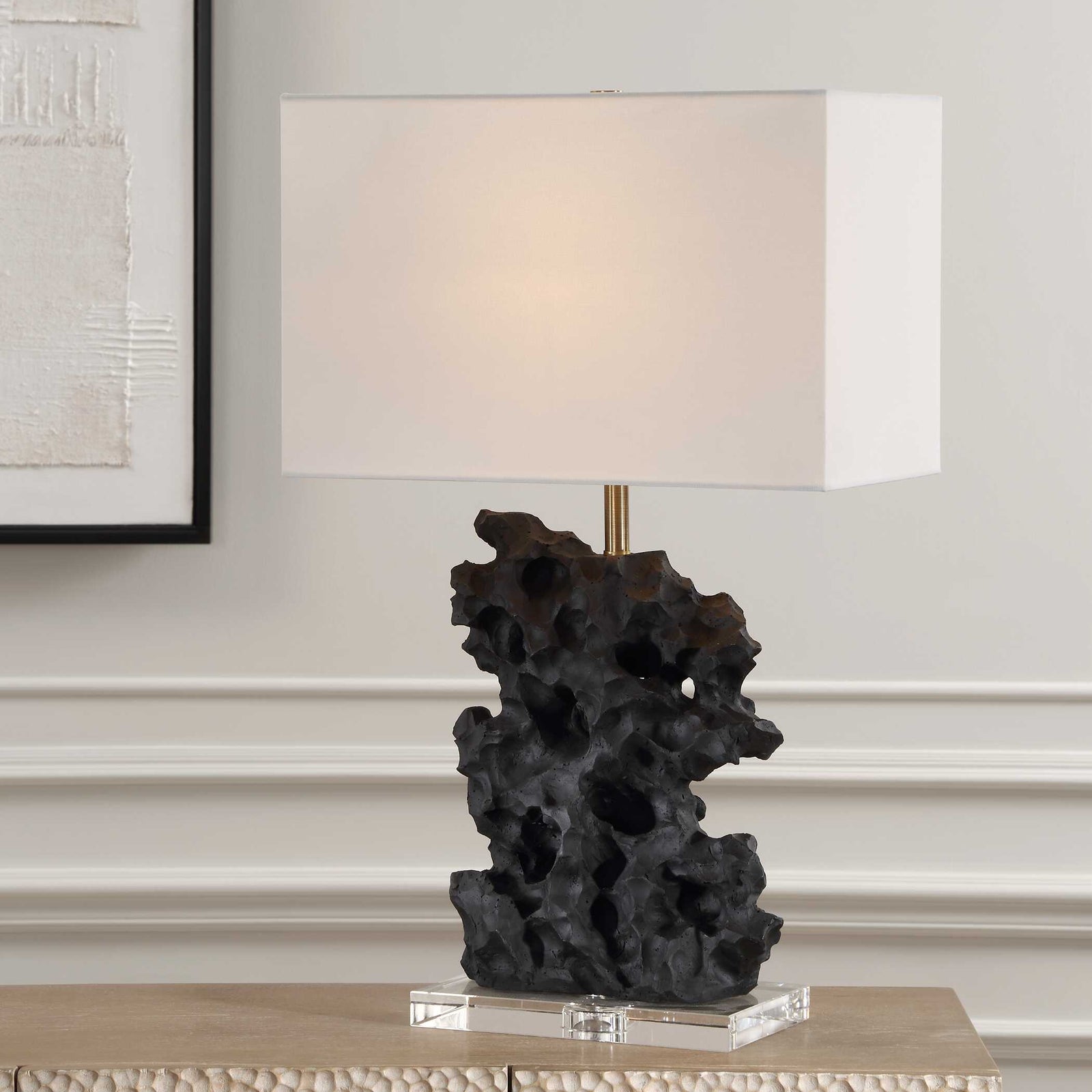 American Home Furniture Uttermost Basalt Black Stone Table Lamp