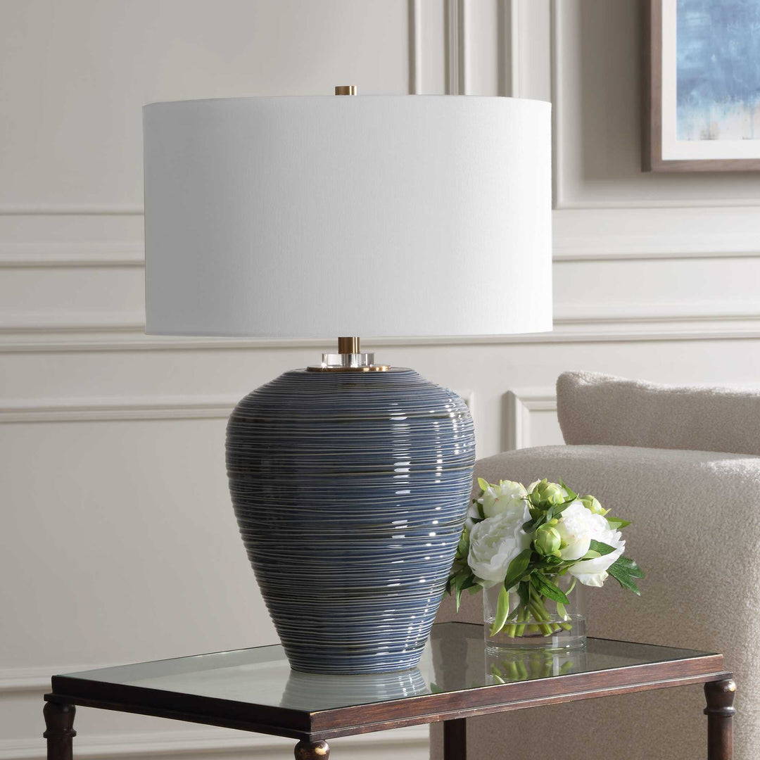 American Home Furniture Uttermost Moher Glossy Blue Table Lamp