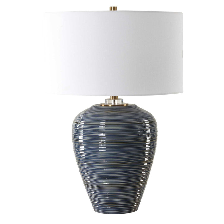 American Home Furniture Uttermost Moher Glossy Blue Table Lamp