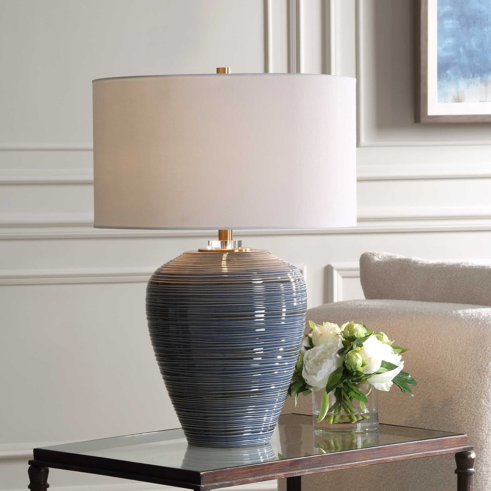 American Home Furniture Uttermost Moher Glossy Blue Table Lamp