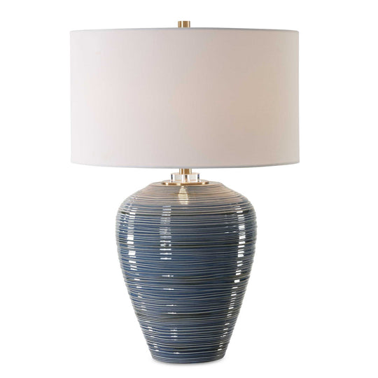 American Home Furniture Uttermost Moher Glossy Blue Table Lamp